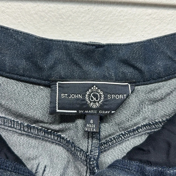 St John Sport Pants Straight Leg Stretch Pockets Denim Chambray Navy Blue Size 6 - Picture 7 of 8